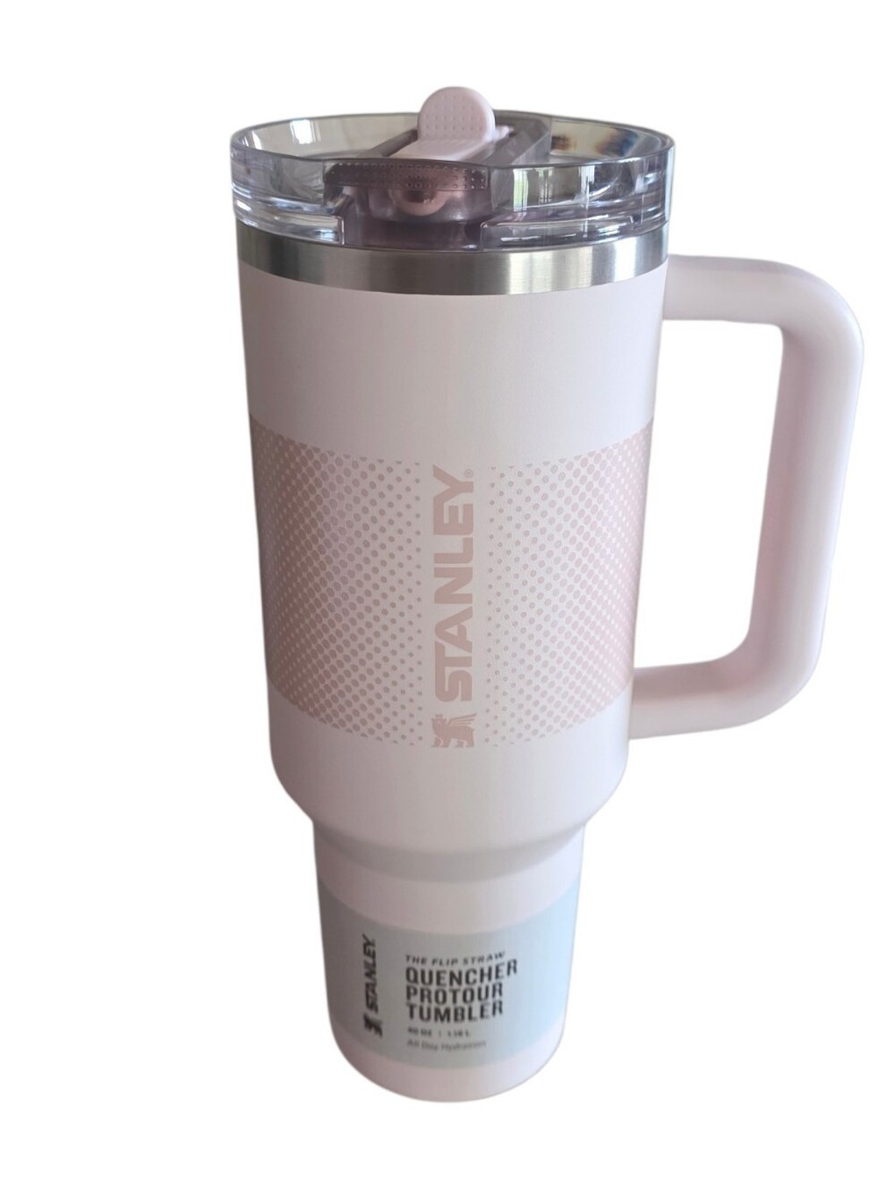 Stanley Pink and Silver Quencher ProFlip Tumbler with Handle